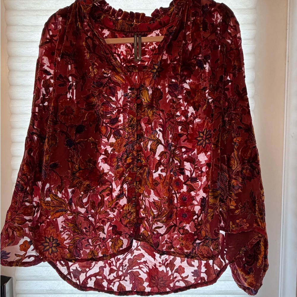 Anthropologie Floral Velvet Burnout Tunic